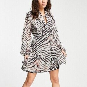 Topshop animal shirred waist mini dress size S NWT